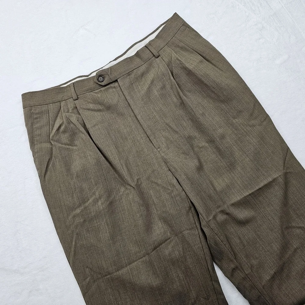 Pronto Uomo Men 38 Pleated Cuffed Hem Brown Slacks Trouser Pants Preppy Classic